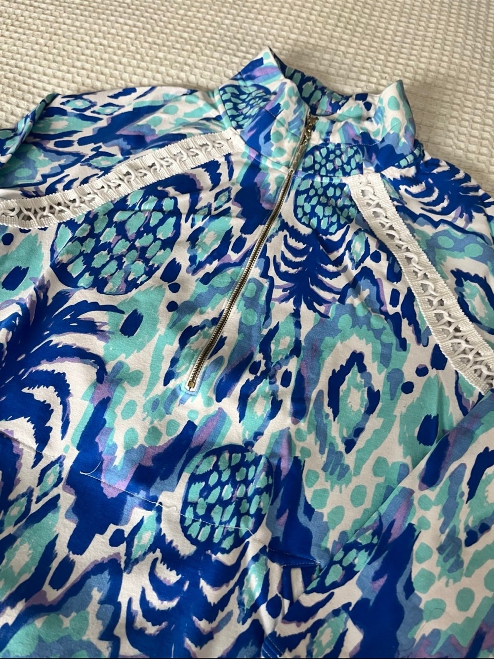 Lilly Pulitzer Skipper Popover Jacket MED Lace Serene Blue TROPI CALL ME